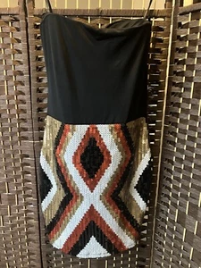 B2B BEBE Luxury Strapless Black Multicolour Sequin Cocktail Dress Size M - Picture 1 of 17