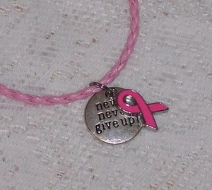 Collar de cuero rosa para concienciar sobre el cáncer de mama nunca te rindas - Imagen 1 de 3