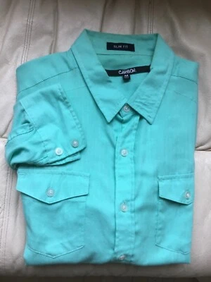  Camisa de vestir ajustada de carbono para hombre talla mediana-azul agua-perfecta-se envía el mismo día Foto 1 de 4