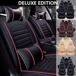 5-Seats Car Seat Covers Leather Protectors Front+Rear Cushion Full Set Universal - Foto 1 di 16