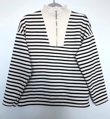 Zara Sweatshirt Women’s S White Black Stripped Quarter Zip High Neck Pullover - Image 1 of 4