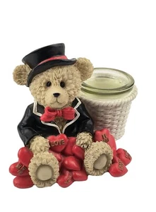 Vintage Resin Bear with Basket Candle Holder Love Hearts Valentine Figurine - Picture 1 of 7