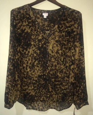 Camisa Merona Blusa Manga Larga Estampado Animal Transparente Alta Baja Talla L 1/2 Botones B5 Foto 1 de 4