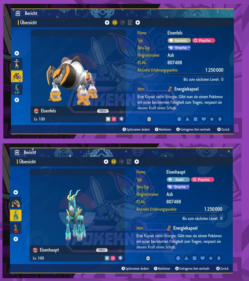 Eisenfels & Eisenhaupt non Shiny 20er IV/DV Lvl 100 Pokemon Karmesin und Purpur