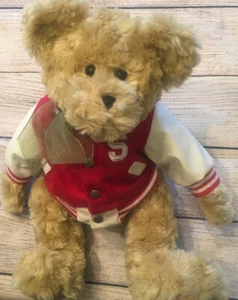 Tan Teddy Bear Stuffed Plush Sandusky Ohio High School Red S Letterman Jacket - Picture 1 of 10