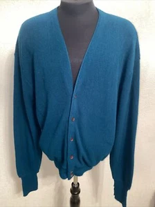 VINTAGE London Fog Cardigan Sweater XL Green Acrylic Grandpa Low V-Neck USA - Picture 1 of 15