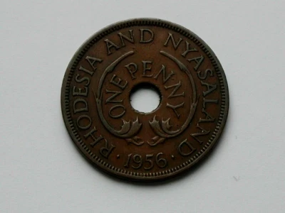 Rhodesia & Nyasaland (British) 1956 1 PENNY Coin with Elephant Coat of Arms - Image 1 of 2