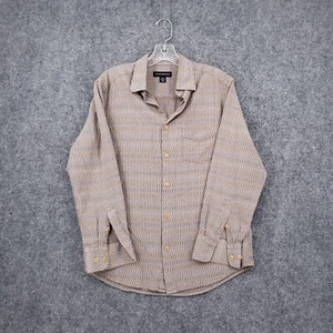 Jhane Barnes Button Up Shirt Mens M Medium Brown Long Sleeve Silk Abstract Boho - Picture 1 of 12