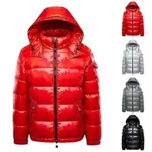 Women's Hooded Down Jacket Long Sleeve Hooded Metal Shiny Wind Parka Coat Jacket - Picture 1 of 21