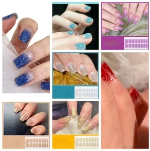 Nail Art Stickers Self Adhesive Gel Strips Polish Glitter Pink Gold Purple Green - Picture 1 of 22