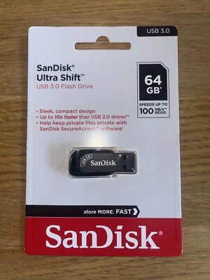 Sandisk Ultra Shift 64GB USB 3.0 Flash Drive Stick 100MB/s - Image 1 of 2