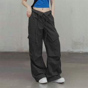 Retro American Style Women Cargo Straight Loose Fit Wide Leg Long Pants Trousers - Picture 1 of 16