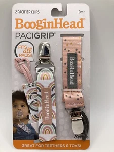 BooginHead Pacifier Clip PACIGRIP - 2 Pacifier Holders - Pink Rainbows - Picture 1 of 2