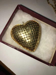 Vintage Whiting & Davis Gold Mesh Herz Schlüsselanhänger Accessoire - Bild 1 von 4