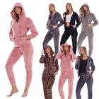Ladies Hooded Luxury Soft Warm Flannel Fleece Twosie Pyjama Lounge Set Zip Up