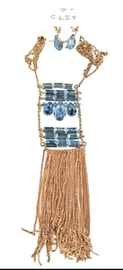 City Damen Gold Ohrring/Halskette Set mit blauen Perlen - Bild 1 von 4