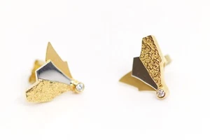 Elegant Yellow Gold/White Gold Studs, 585/14kt CEDE , Diamonds, L: 0 1/2in - Picture 1 of 6
