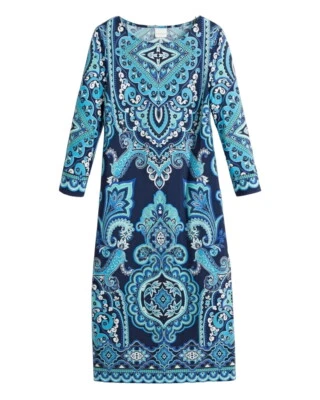 Vestido de jersey fosco chicos floral paisley quarto manga gola bateau elastano P - Imagem 1 de 4