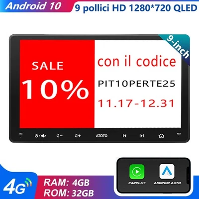 ATOTO S8MS 9" Android Autoradio 2 DIN 4G LTE integrato GPS 4G+32G Android Auto - Immagine 1 di 4