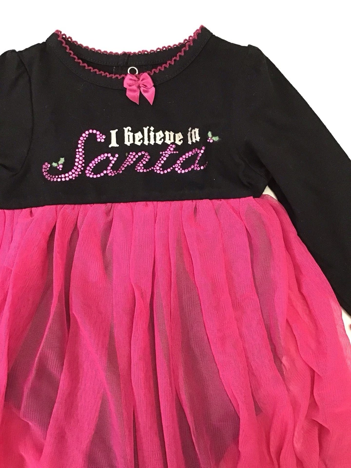 Infant Size 6 Months Baby Glam Santa One-piece w Tulle Skirt Black/Hot Pink NWOT - Image 1 of 4