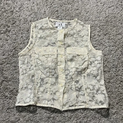 Camiseta sin mangas vintage con botones florales de encaje Armani Exchange años 90 hecha en Italia blanca de diseñador Foto 1 de 4