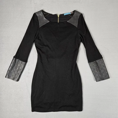 Alice Olivia Mini Dress Womens Large Black Wool Lamb Leather Patches *READ - Image 1 of 4