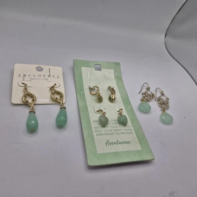 Lote 4 Pendientes Piedra Aventurina Jadeíta Verde Esmalte y Tono Dorado 3 Nuevos con Etiquetas Foto 1 de 4