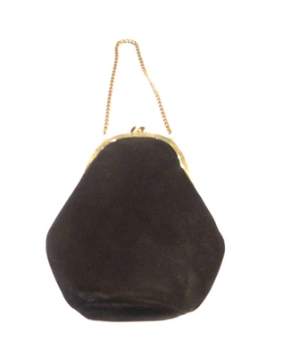 Monedero de tela marrón Rothschild, herrajes de color dorado, c. años 50 Foto 1 de 4