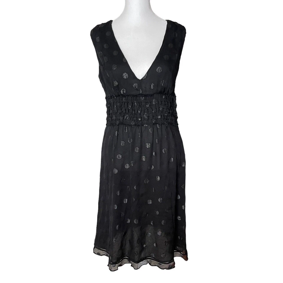 DEREK LAM Womens US 6 Sheath Dress 100% Silk Vneck Sleeveless Black Dot Print - Image 1 of 4