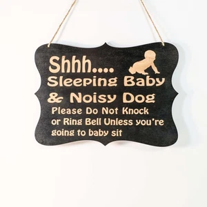 Shhh Sleeping Baby Door Sign 9x6.5in Painted Wood - Picture 1 of 3