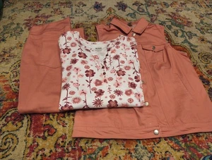 Sz Large 18 ps Pink Mauve Jeans Shirt Vest Outfit Blair - Picture 1 of 5