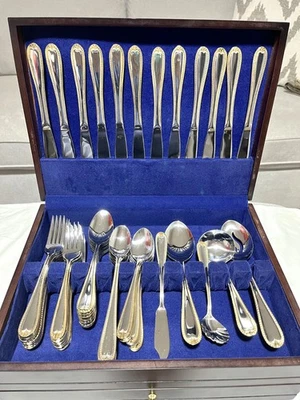 Gold Royal Bead China Stainless Flatware 85pc With storage box and Hostess Pcs - Image 1 of 4