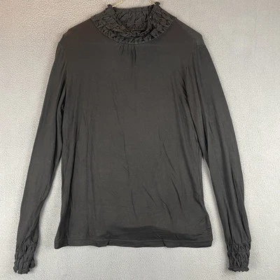 Top fruncido tribal cuello falso talla M nuevo sin etiquetas negro liso manga larga puños elásticos de colección Foto 1 de 4