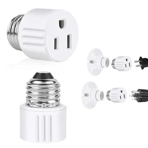 Outlet Light Socket Adapter,Screw in Socket,E26 Bulb to White - Picture 1 of 6