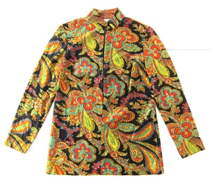 Vintage NPC Fashions Red Yellow Brown Floral Mock Neck Long Sleeve Blouse Small - Picture 1 of 7
