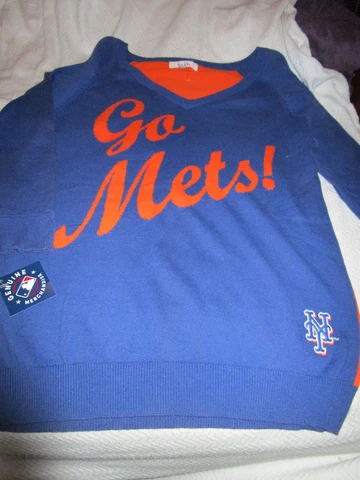 NWT NEW YORK METS MLB WOMENS V NECK SWEATER BLUE/ORANGE MEDIUM Cover