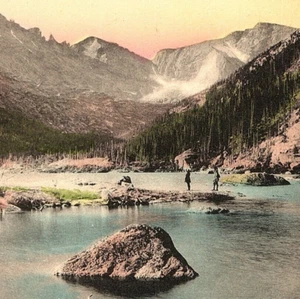c.1910 Mills Lake Glacier Gorge Rocky Mtn. National Park CO Hand-Tinted Postcard - Picture 1 of 3