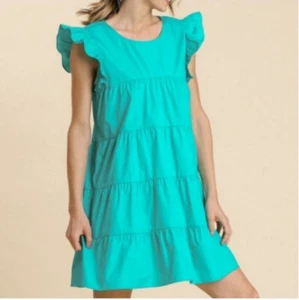 Zenana Women's Teal Tiered Ruffle Sleeve Shift Mini Babydoll Dress XL - Picture 1 of 5
