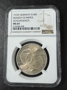 1972 F Germany Silver 10 Mark UNC Munich Olympics - NGC MS64 - Picture 1 of 3
