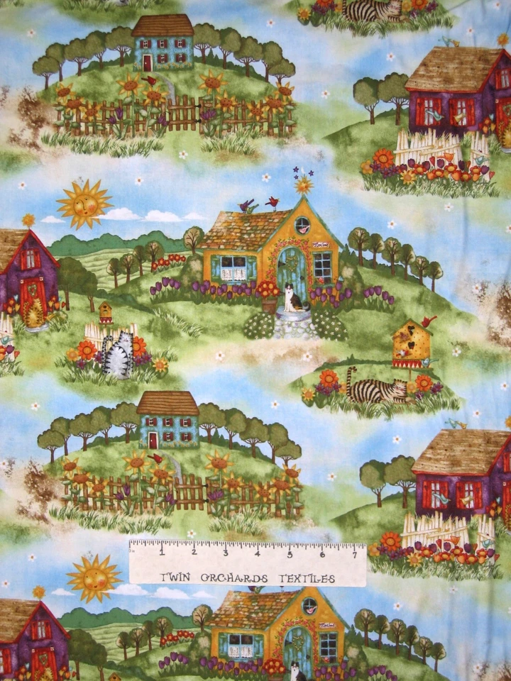 Spring Fabric - Home Sweet Home Scene Blue Debi Hron - Spectrix SPX YARD - Image 1 of 1