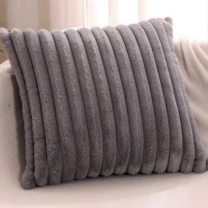 2/4X Fluffy Rabbit Faux Fur Cushion Cover 45cm Ribbed Striped Soft Pillow Decor - Picture 1 of 18