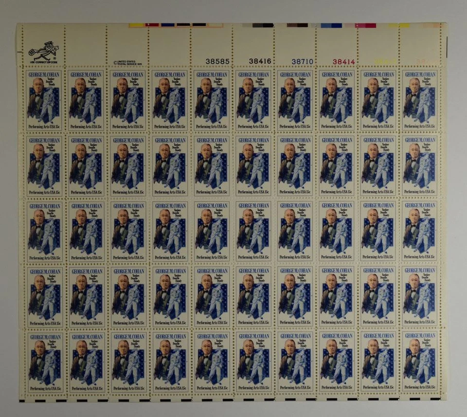 US SCOTT 1756 PANE OF 50 GEORGE M COHAN STAMPS 15 CENT FACE MNH - Image 1 of 1