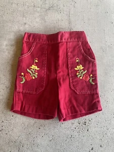 Vintage Red Embroidered Flowers Girls 4T Elastic Waist Shorts W/ Pockets - Picture 1 of 6