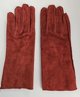 Guantes ARIS Isotoner Gamuza Cuero Naranja Óxido Marrón Pequeños Forrados Usados en Excelente Condición Foto 1 de 4