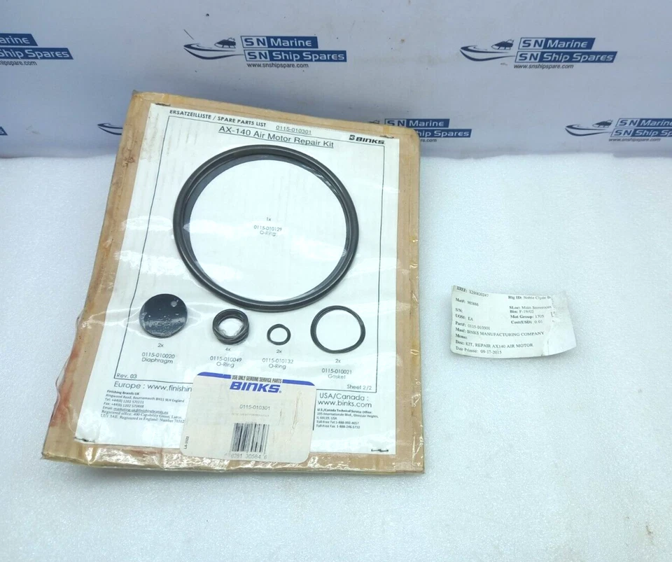 Binks 0115-010301 AX-140 Air Motor Repair Kit (1) - Image 1 of 4