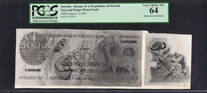 Burundi 5000 Francs1-1-1967 Pick Unlisted face &Design Photo Proofs Grade 64 - Picture 1 of 2