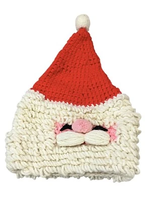 Kids Christmas Knitted Santa Beanie Hat  Festive Holiday Party Vintage Handmade - Image 1 of 4