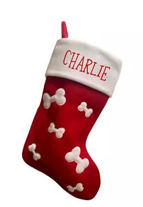 Personalizado Navidad Perros Deluxe Mascota Santa Calcetín - Rojo Huesos Diseño - Imagen 1 de 4