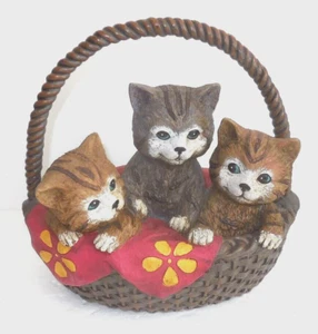 3 Little Kittens Cats in Basket Resin Large Figurine 11x11" Table Cat Lover Gift - Picture 1 of 12