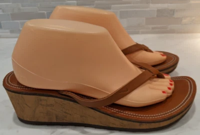 Sandalias de playa de verano chanclas de tacón de cuña de cuero marrón NIKE para mujer talla 9 Foto 1 de 4